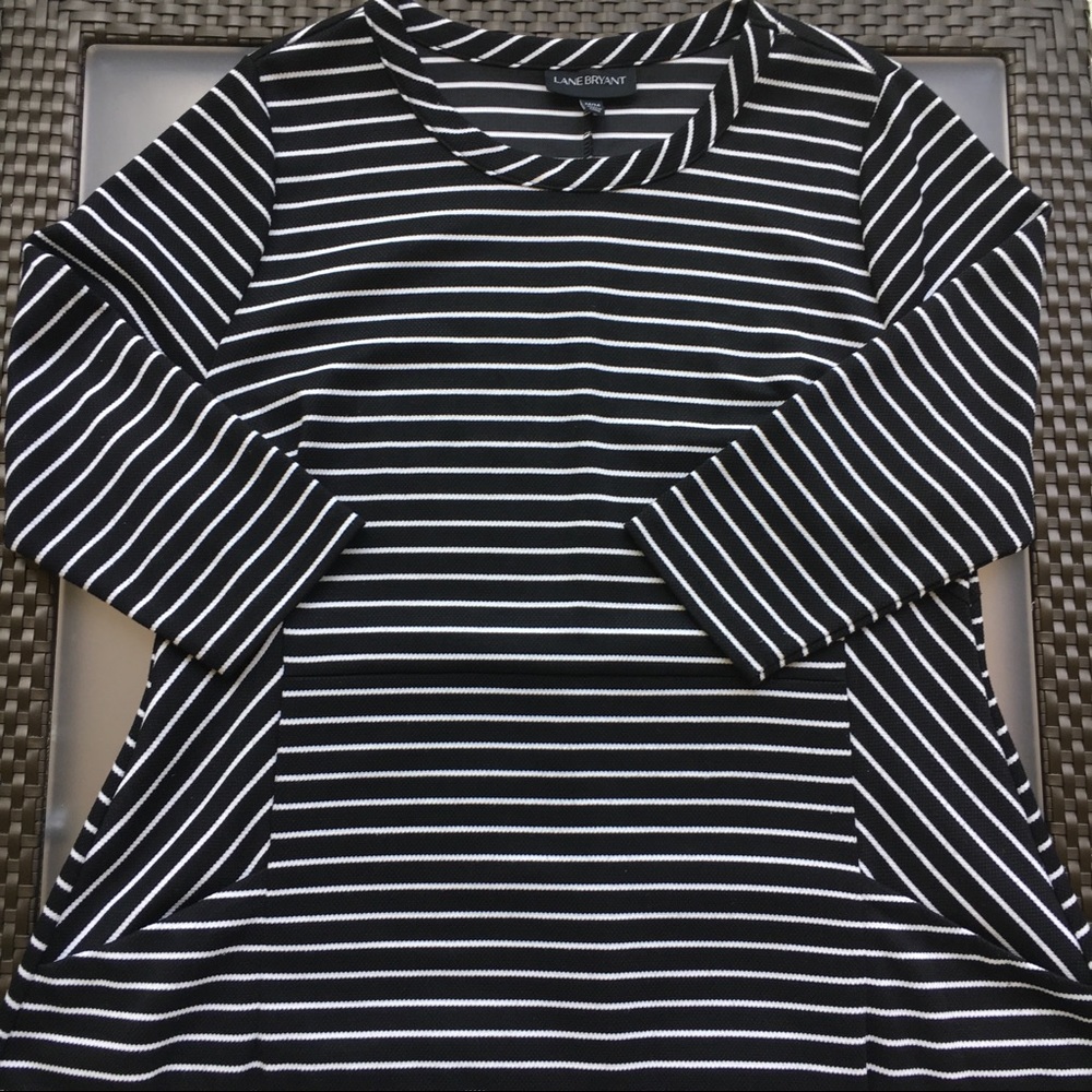 Lane Bryant Striped Dress, Black/White, Pockets - Picture 2 of 4